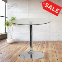 Flash Furniture CH-7-GG 31.5'' Round Glass Table With 29'' H Chrome Base in Clear